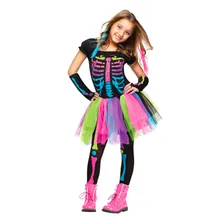 Детское платье принцессы для девочек, костюм на Хэллоуин, нарядная одежда для костюмированной вечеринки с изображением скелета, вечерние карнавальные костюмы