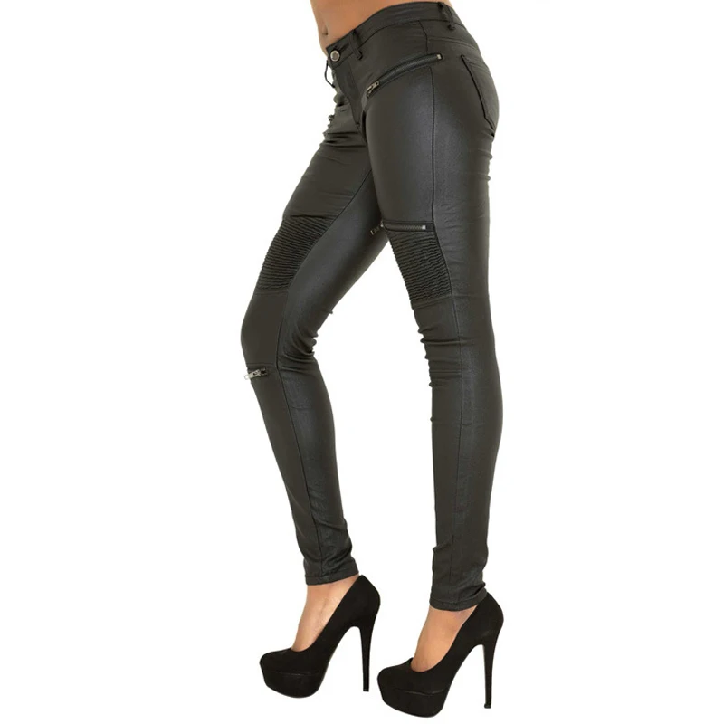 Punk Delgado Black Cuero Primavera Pantalones Bajo wine Cremalleras Red Lápiz Elástica Más Pu Skinny Cintura Patchwork Mujeres Tamaño Negro wBSXw6q