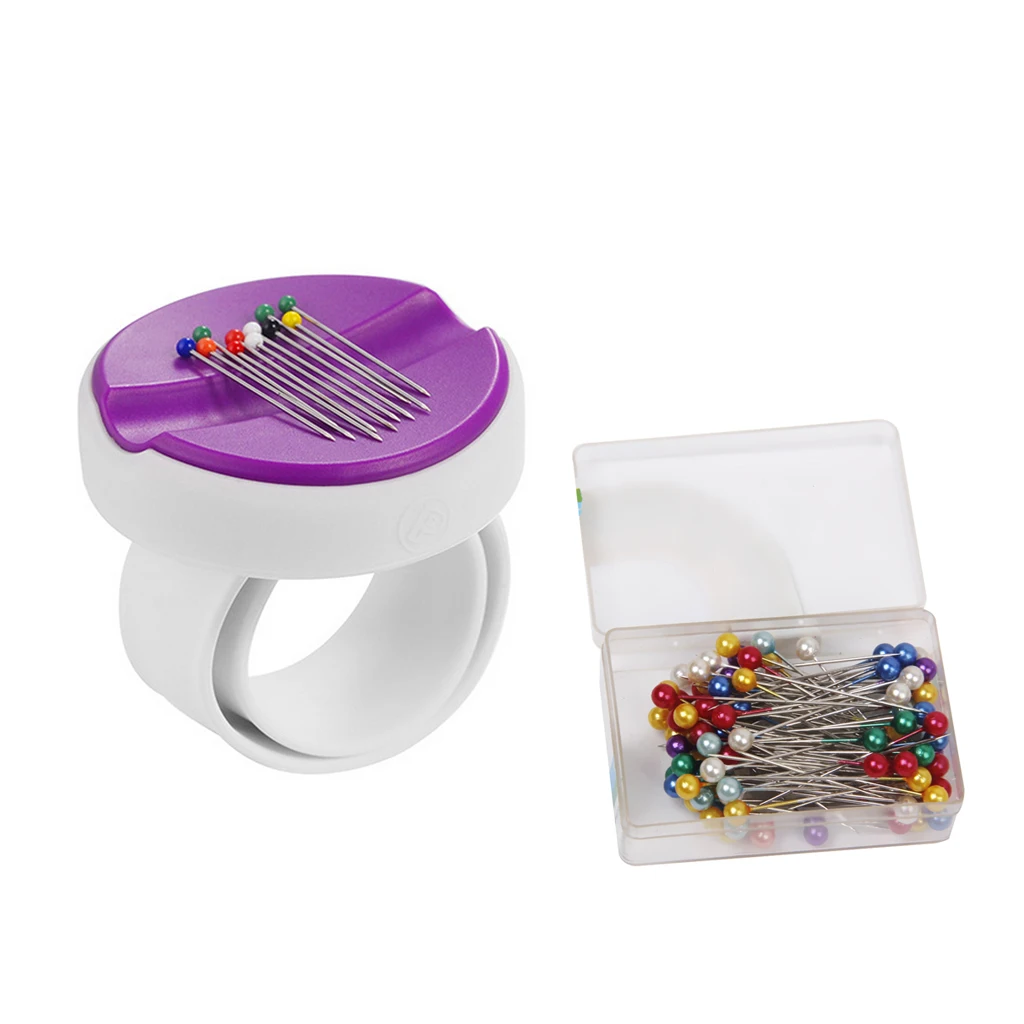 1 Set Useful Sewing Tool Magnetic Wristband Pin Holder + 1 Box Round Head Dressmaker Pins