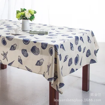 

Concise Shell Conch Cotton Linen Tablecloth Mediterranean Ptint Table Cloth for Restaurant Home Outdoor Hotel Party on Sale