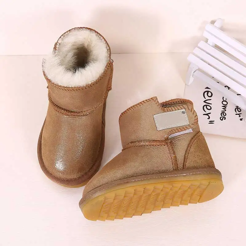 BeckyWalk/Новинка года; зимние ботинки для девочек и мальчиков; теплые ботинки для малышей; детская обувь из натуральной кожи с нескользящим мехом; CSH733 - Цвет: pearlite gold