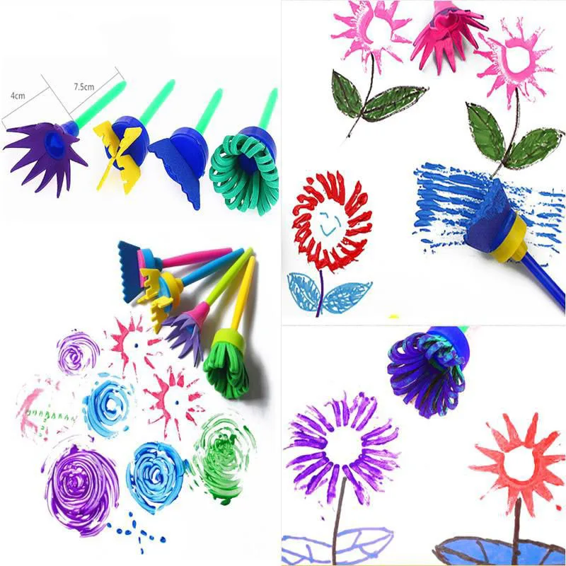 

New Drawing Spons Art Graffiti Pencils Painting Tool Educational Toy Funny Creative Kids Toys Flower Brushes Seal Kids DIY 4pcs