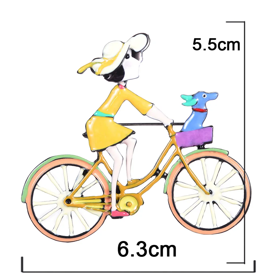 Cring Coco дизайн ювелирные изделия в летнем стиле Милые Броши "Кукла" для женщин желтый Эмаль велосипед шпильки брошь Металлический Нагрудный Знак девушка