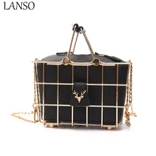 LANSO Personality Metallic Hollow Metal Cages Party Clutch Evening Bag Shoulder Women Chain Messenger Bags Fashion Handbags