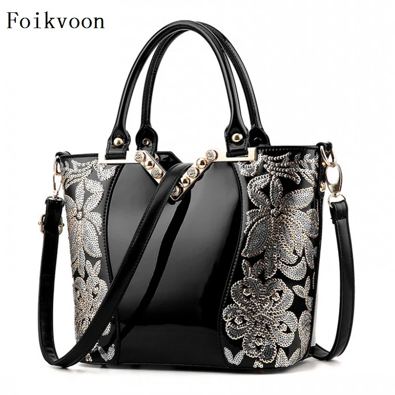 

Foikvoon Leather Women Bag PU Leather Embroidery Ladies Brand Shoulder Bags Temperament Practical Women Luxury Bag