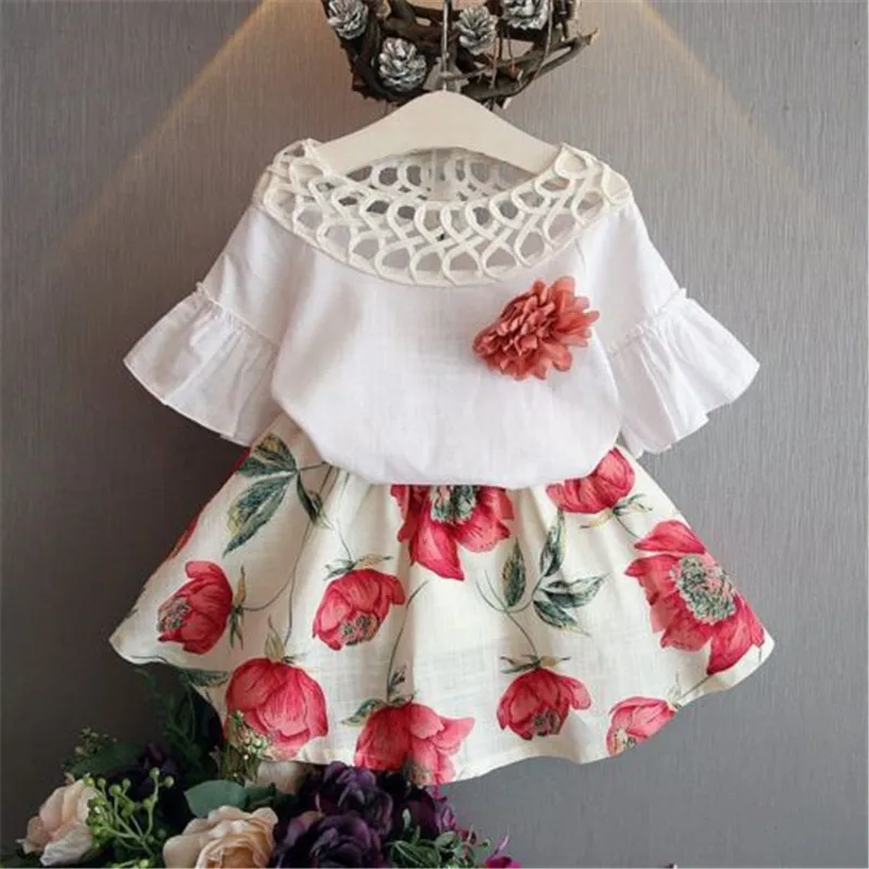 Toddler Kids Baby Girls Summer Outfits Clothes T-shirt Tops+Skirt Dress 2PCS Set