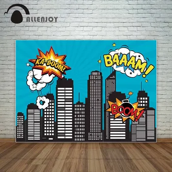 

Allenjoy Explosive cartoon city with Tall building comic style super hero background photocall for a photo shoot camera