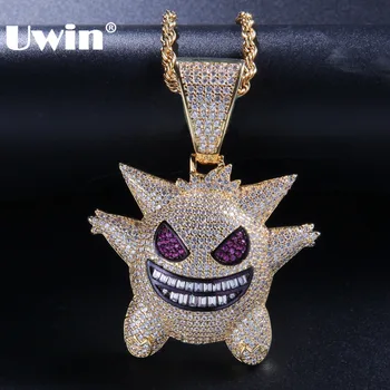 

Uwin Fashion Hiphop Micro Pave Bling Bling Fairy Necklace Iced Cubic Zirconia Little Devil Pendant Chains Jewelry Women Men