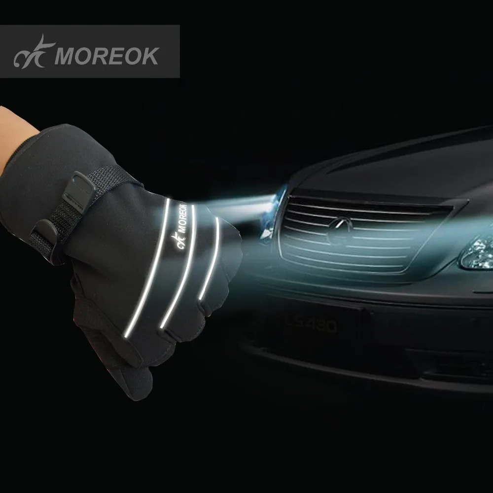 MOREOK Ski Gloves 3M Warm Full Finger Touch Screen Winter Cycling Gloves With Reflect Strip Biking Motorcycle Driving Glove Men