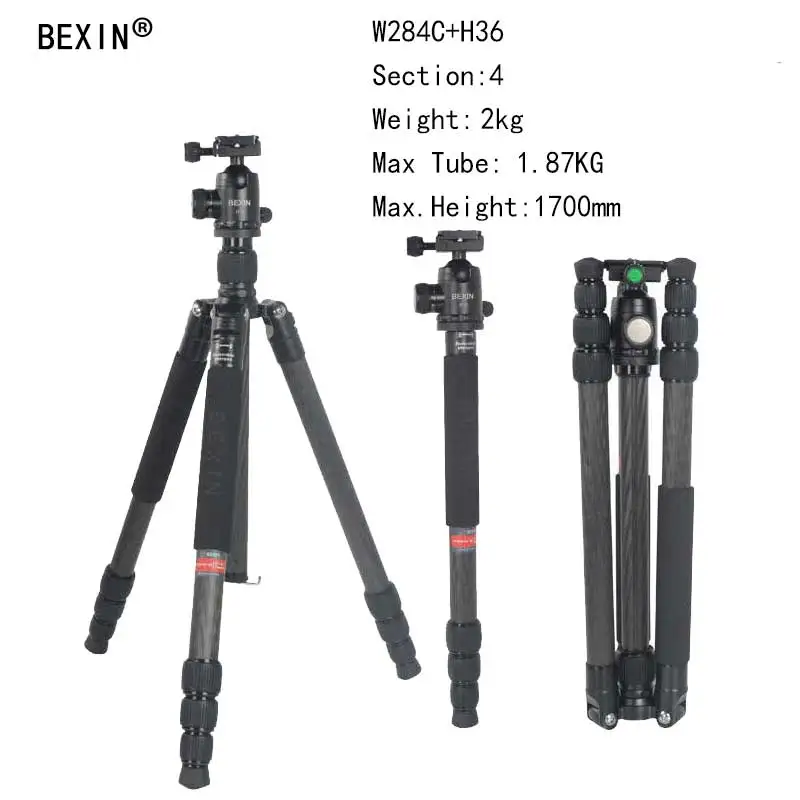 Профессиональный штатив Bexin W284C+ H36 из углеродного волокна для путешествий, съемный монопод для Canon, Nikon, sony, Dslr, портативная камера