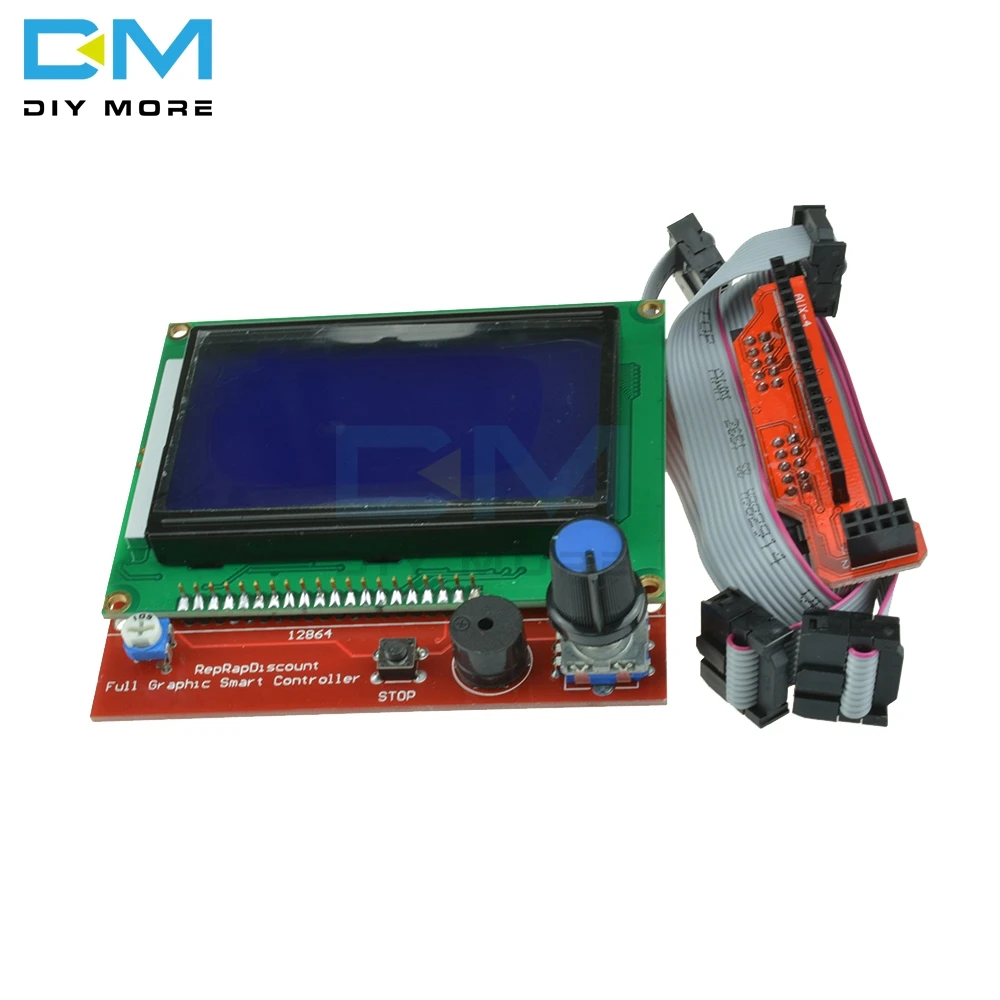 Diymore 12864 lcd Графический смарт-дисплей панель контроллера синий экран модуль для arduino 3d принтер пандусы с адаптером и кабелем
