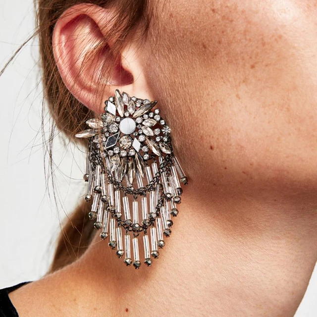 Aliexpress Dvacaman Brand Large Crystal Flower Charm Drop Dvacaman Brand Large Crystal Flower Charm Drop Earrings Women Metal Maxi Tel Long S Statement