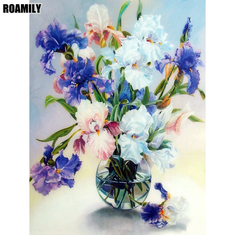 

Roamily,Diamond Mosaic Flowers,Purple/White/Pink,Diamond Painting Full Round,Diamond Embroidery,Embroidered with Rhinestones