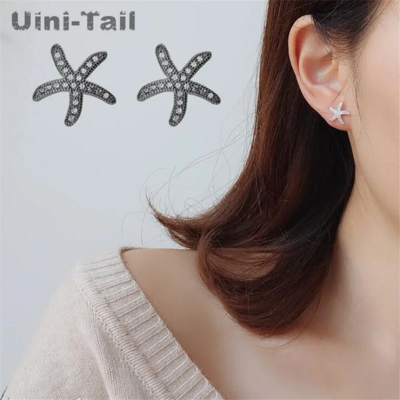 Uini-Tail hot new 925 Tibetan silver temperament fashion starfish micro-set stud earrings simple personality exquisite sweet 4