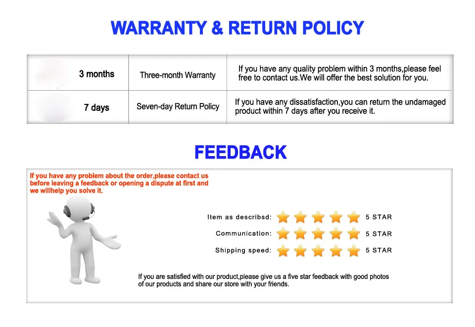 warranty return policy and feedback