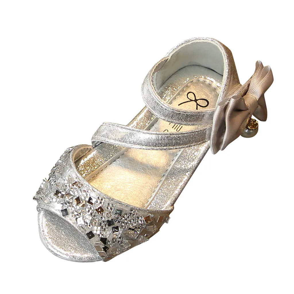 Детская обувь для маленьких девочек с бантом и блестками; обувь для принцессы сандалии; новые сандалии для маленьких девочек; сандалии для малышей - Цвет: Sliver