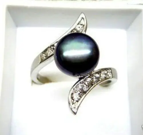

FREE shipping> >>>9mm Noblest Silver Crystal freshwater pearl ring 7 8 9
