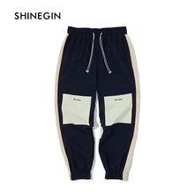 SHINEGIN Elastic Straps Cargo Pants 2019 New Arrival Hip Hop Colour Bloack Jogger Sweatpants Male Casual Streetwear Trousers