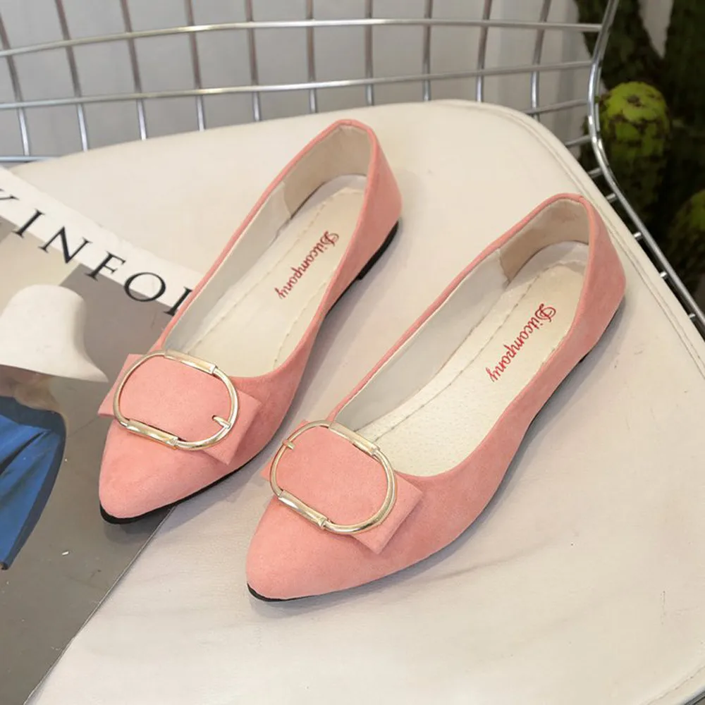 

2018 Women Fashion Spring Ladies Pointed Toe Flat Suede Belt Flock Shallow Shoes Loafers Slip On Casual Shoes for Women