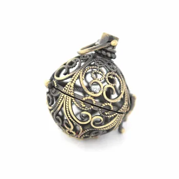 

34x24mm Vintage Filigree Flower Hollow Cage Locket Pendants For Round Ball DIY Essential Oil Diffuser Perfume Chime Making