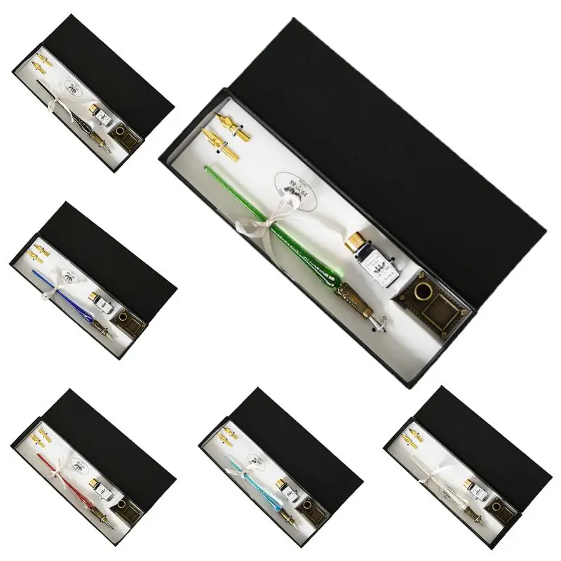 

European Style Vintage Glass Pen Nibbed Dip Writing Ink Pens Set for School Stationery Gifts Art Supplies
