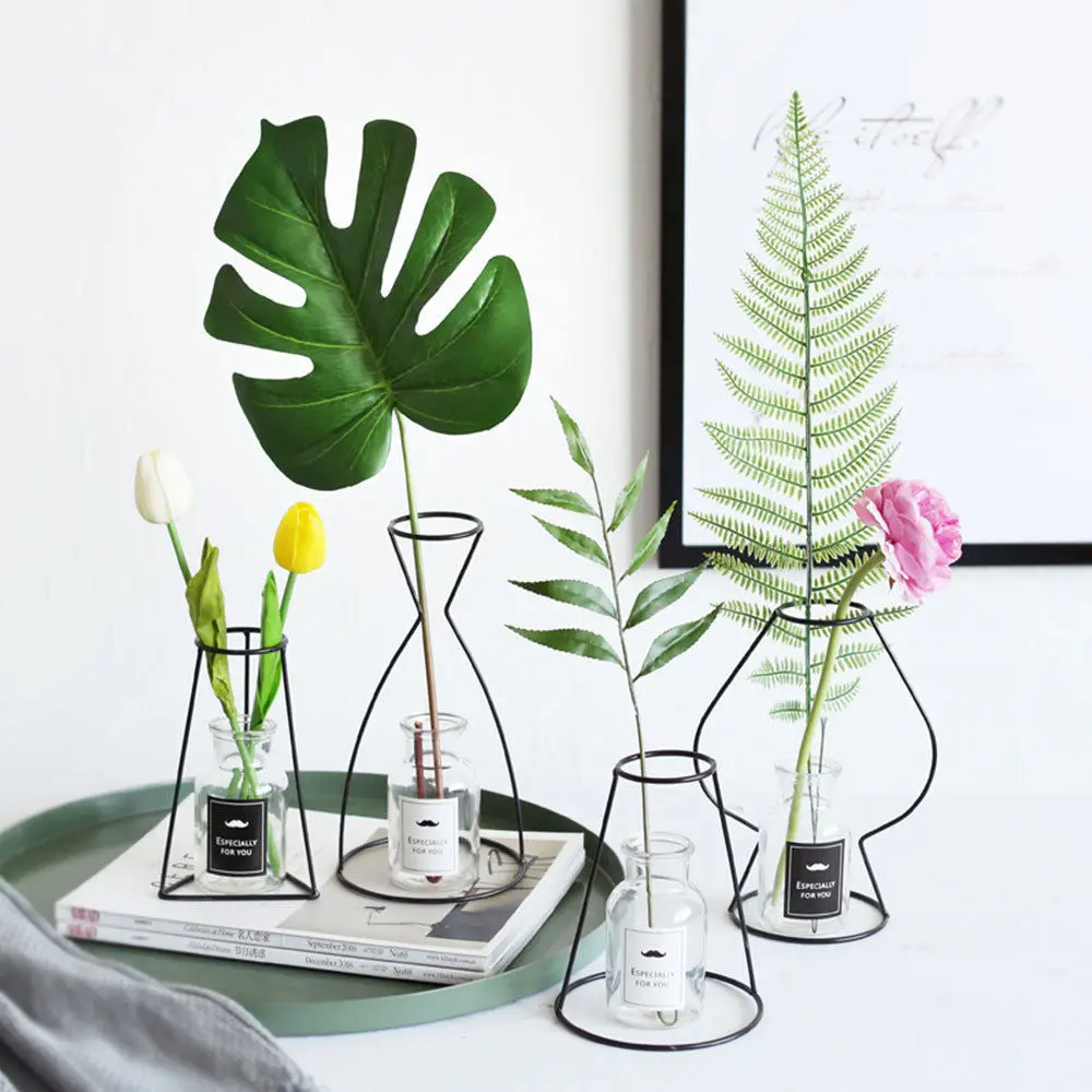 New Style Home Party Decoration Retro Iron Line Flowers Vase Metal Plant Holder Modern Solid Home Decor Nordic Styles Iron Vase