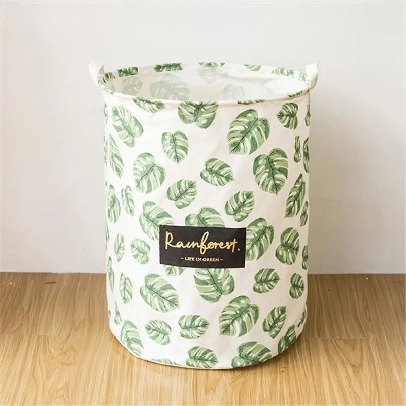 

Leaf Cotton Linen Fabric Foldable Clothes large Castle Laundry Storage Buckets Bags kids Toy Storage Basket free shipping