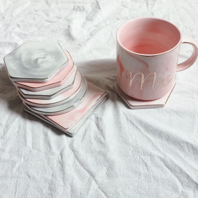 

4 Styles Phnom penh Marble Cup Mat Gold Marble Coaster Cup Mat Round Square Octagon Placemat Pad Holder Mug Table Placemat