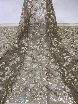 

High quality beautiful sequins embroidered French mesh African lace Nigeria fabric suitable for dresses and other women's fabric