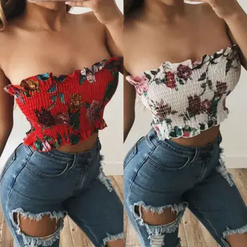 

2019 Summer New Style Fashion Women Off Shoulder Elastic Tube Tops Bra Blouse Strapless Bandeau Crop Top Shirt