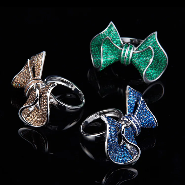

ZOZIRI top sell 925 Sterling Silver bling bowknot Ring for elegant women real cubic zirconia bow knot ring Famous brand jewelry