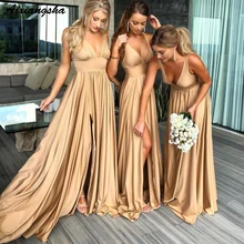 Сексуальное атласное вечернее платье без рукавов с v-образным вырезом и открытой спиной vestido formatura с разрезом, длинные платья для выпускного вечера
