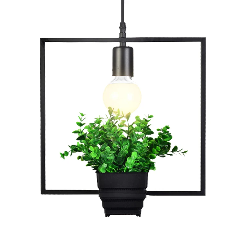 Creative Plant Flower Pot Geometric Style Hanging Light Retro