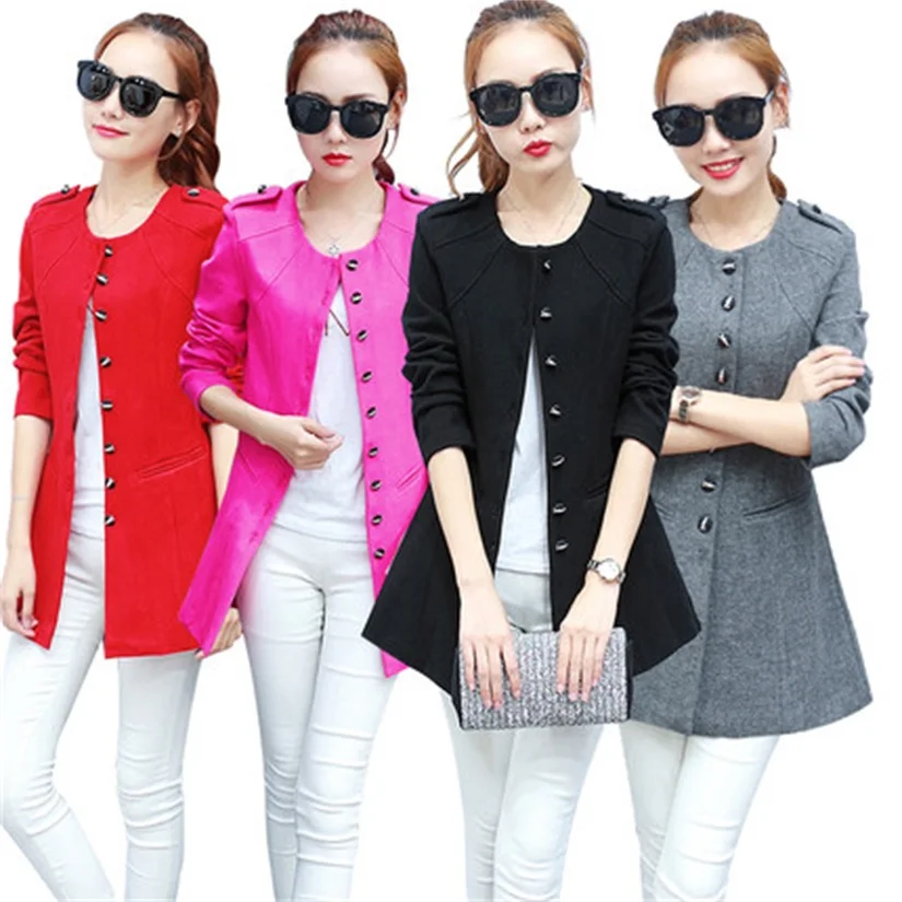 

Spring new Korean version of the Slim woolen trench Korean fashion round neck large size trench coat women coat TB1802