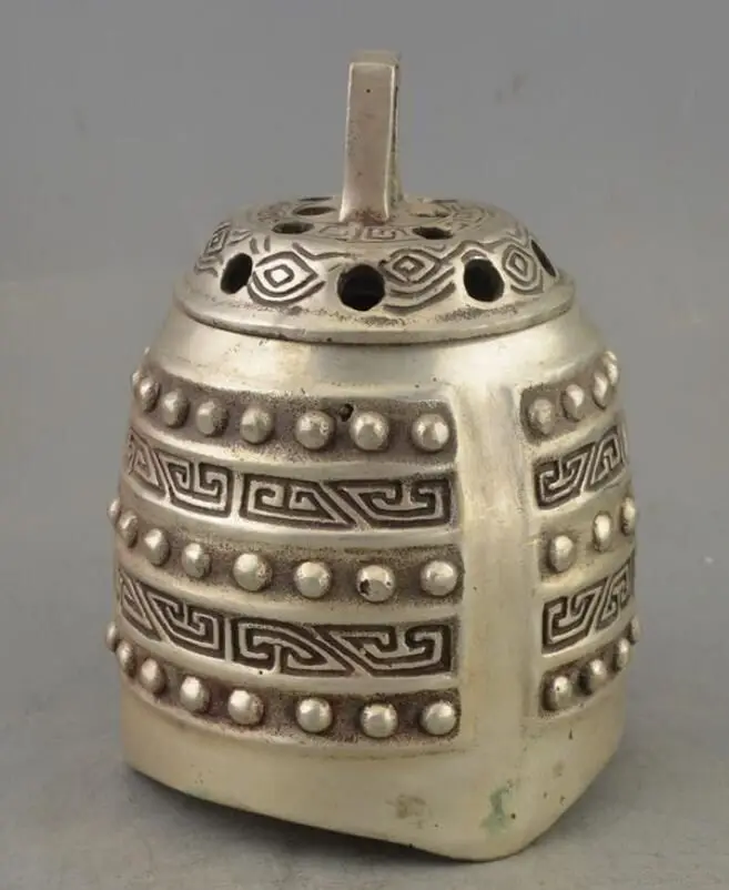 

China Collectible Old Copper Silver Plate Handwork Chime Statue Incense Burner