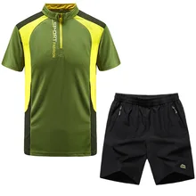 Открытые летние мужские дышащие быстросохнущие Короткие-Футболка с рукавами+ Пляжные шорты Комплекты из 2 предметов Большие размеры Кемпинг Пеший Туризм футболка костюм