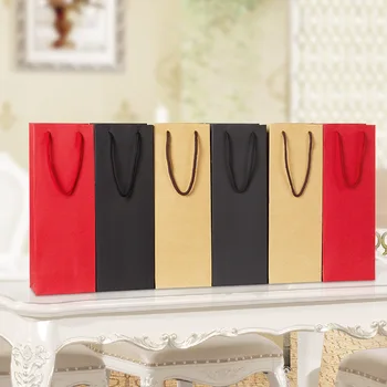 

12*8*36cm Portable Gift Paper Bag Single Wine Bottle Bag with Handle 200pcs