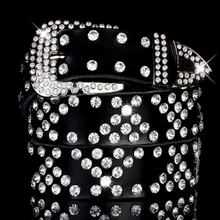 

Black Rhinestone Leather Belt for Women with Diamond Cowskin Genuine Real Leather Belt Real Skin Strap Female Belts for Jeans
