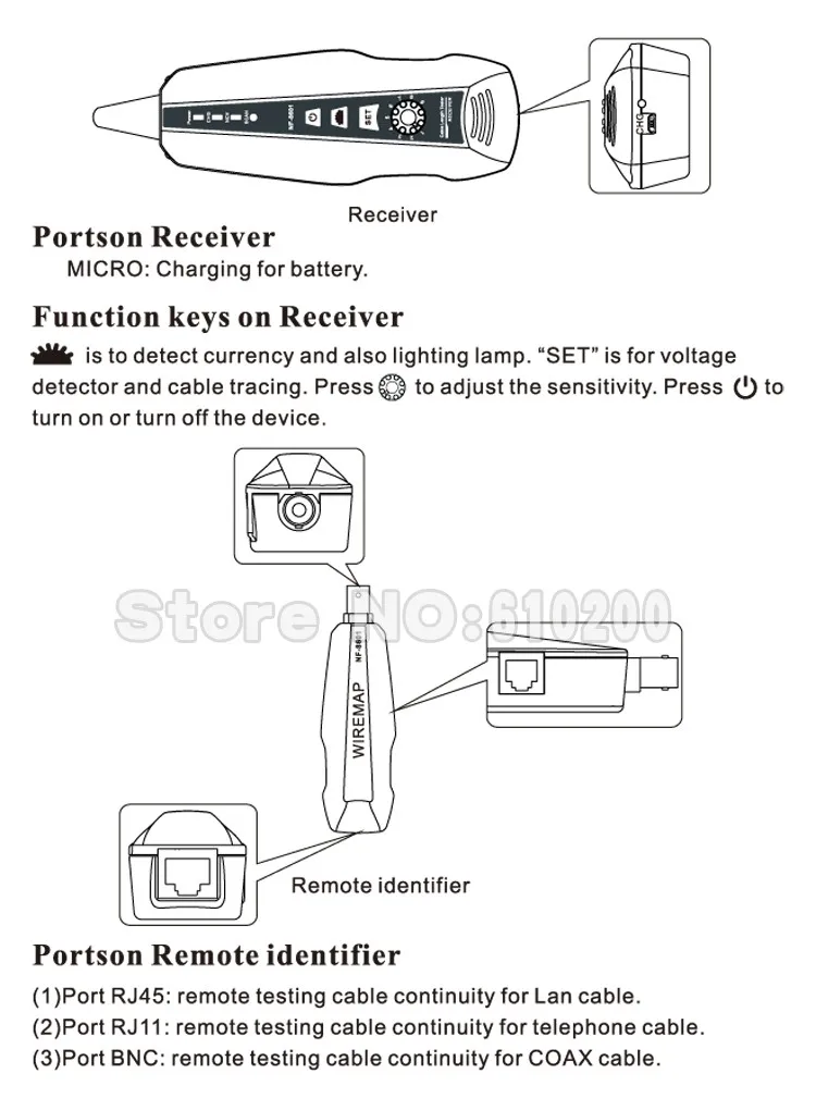 NOYAFA-NF-8601W тестер сетевого кабеля тестер LAN RJ11 RJ45 BNC STP/UTP 5E, 6E LAN Кабельный тестер для 8 шт. портов английская версия