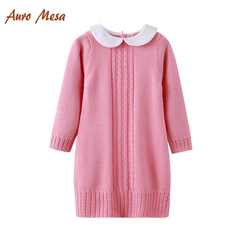 

Little Girls Long-Sleeved Knit Dress , Toddler Girls Fall Clothes, Knitted Baby Clothes