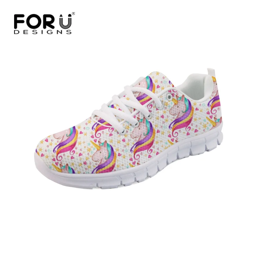 

FORUDESIGNS Cute Cartoon Unicorn Sneakers for Women Casual Female Ladies Walking Shoes Breathable Women Lace Up Flats Plus