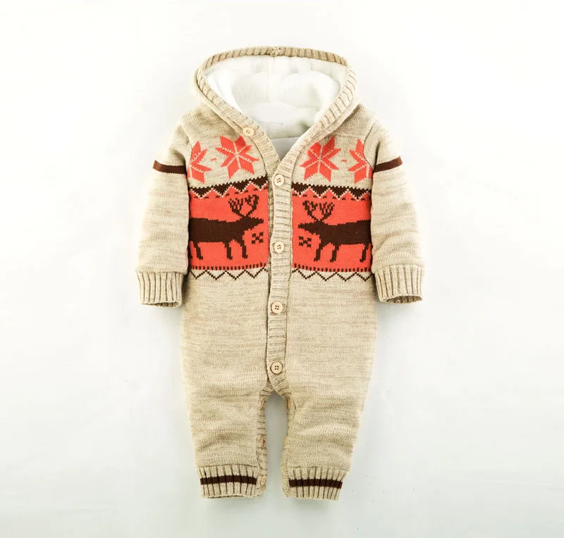 IYEAL/комбинезон для новорожденных мальчиков и девочек; толстый теплый Хлопковый вязаный свитер; Верхняя одежда с капюшоном и рождественским оленем; зимний детский комбинезон - Цвет: Хаки