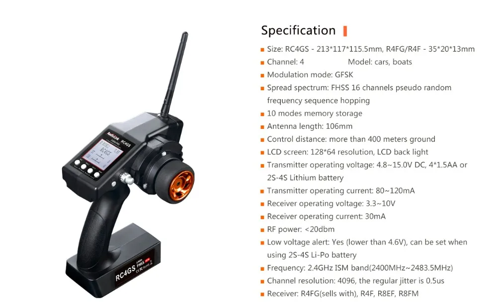 RadioLink RC4GS 2,4G 4CH RC автомобиль контроллер передатчика+ R6FG гироскоп внутри приемник для 4-канального пульт ДУ для дистанционно управляемой машины лодки контроллер