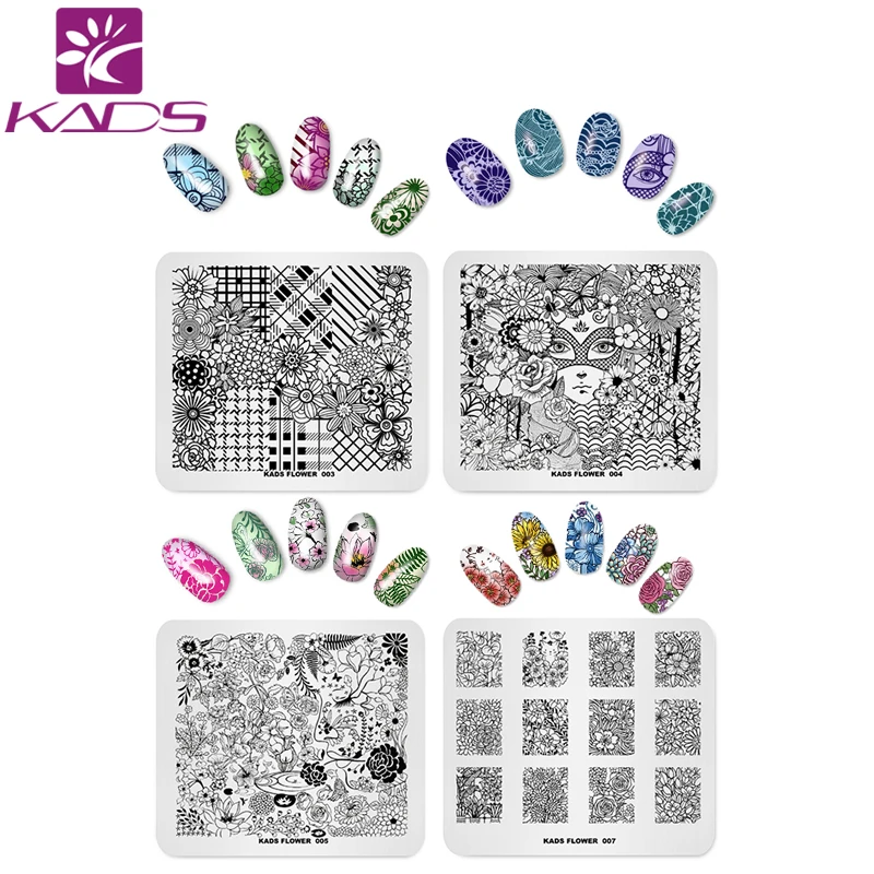 

KADS 4pcs/set New Arrival Flower Series Design Flower Theme Nail Stencil Stamp Manicure Plate for DIY Art Decorations