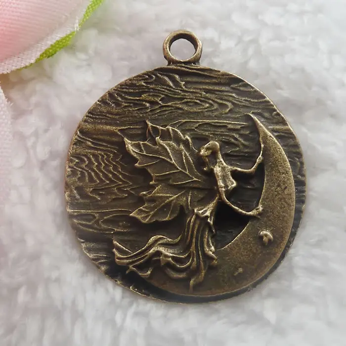 32 pieces antique bronze angel moon charms pendant 43x36mm 065moon