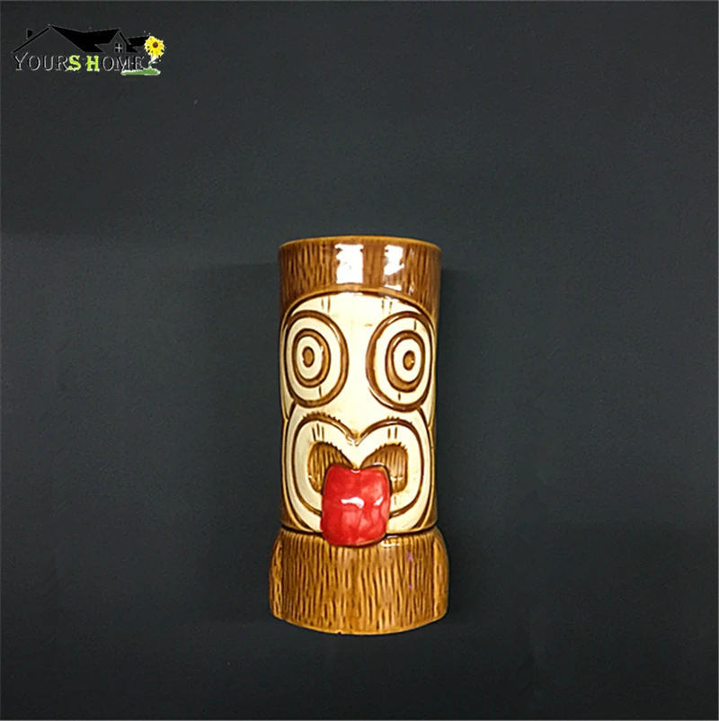 

580ml Green And Brown Hawaii Tiki Mugs Cocktail Cup Beer Beverage Mug Wine Mug Ceramic Easter Islander Tiki Mugs Bar Tool