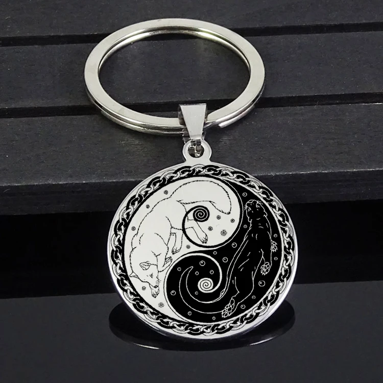 

New Arrival Stainless Steel Jewelry Yin Yang Fox and Otter Keychain Best Gift For Men Dropship Accepted YP6684