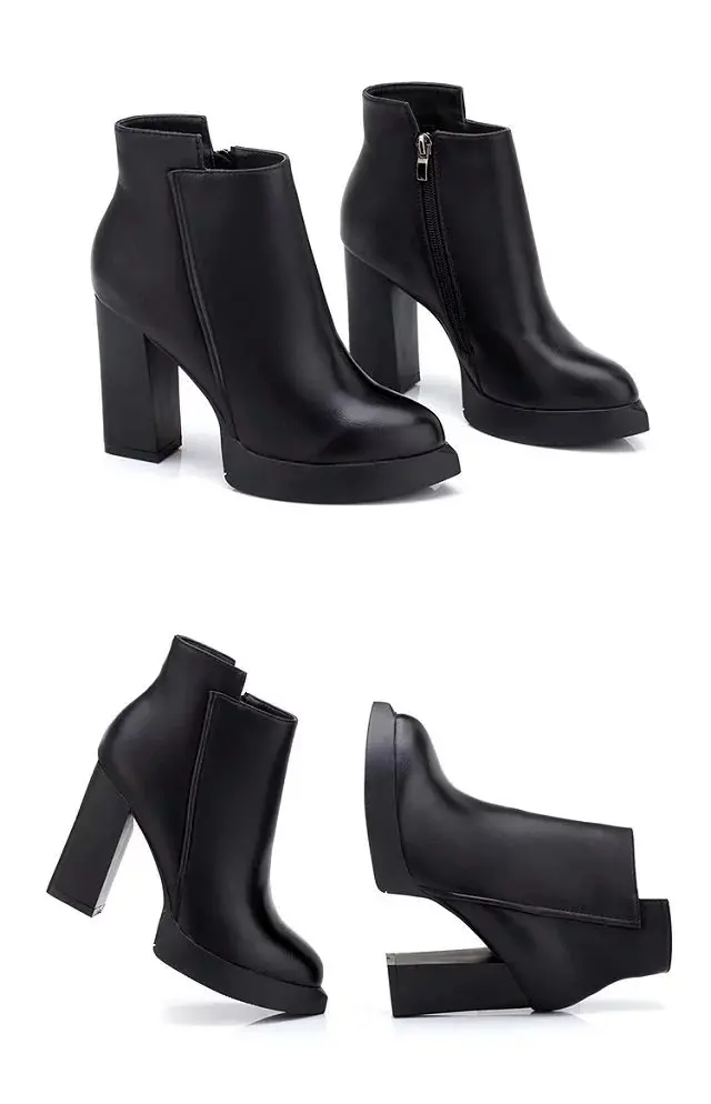 Новинка года; женские непромокаемые ботильоны; осенние туфли-оксфорды; женская модельная обувь на молнии; деловая женская обувь «Челси» из органической кожи на высоком каблуке; Цвет Черный