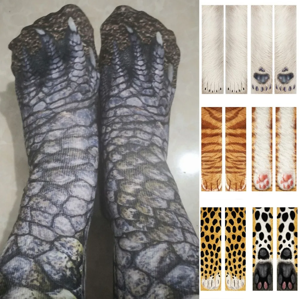 

PUSEKY 2018 new 3D Print Animal Foot Hoof Paw Feet Crew Socks Adult Digital Simulation Socks Unisex Tiger Dog Cat Sock