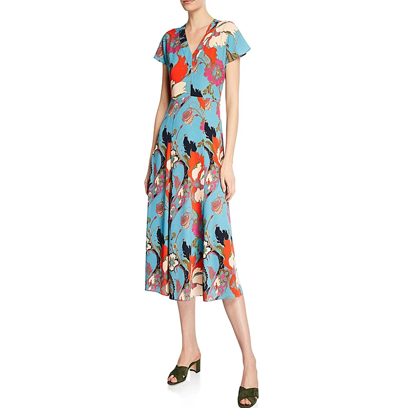 

Long Dress Runway Designer High Quality Summer New Women'S Fashion Party Boho Beach Vintage Elegant Chic Print Chiffon Dresses